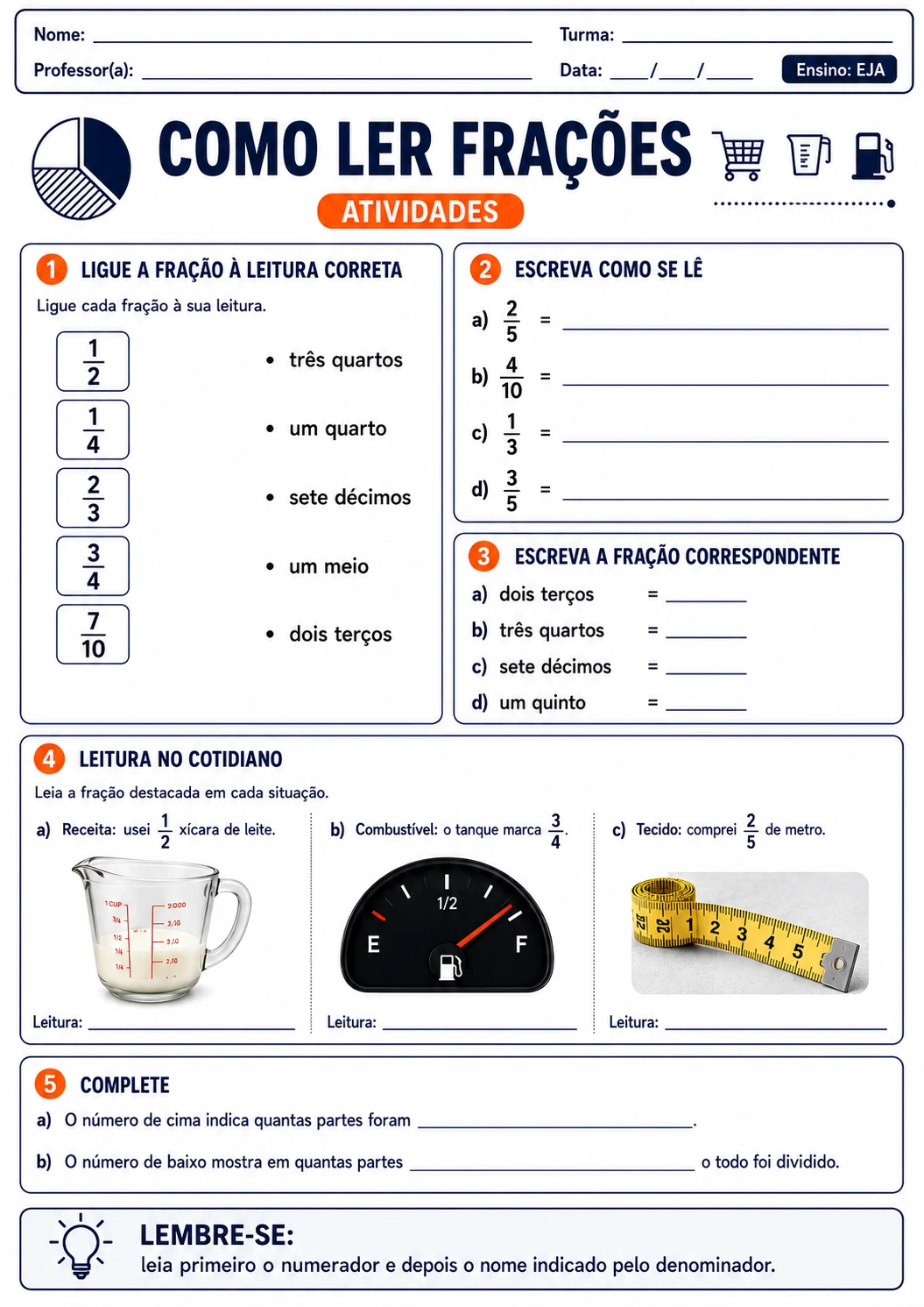 Atividade EJA: Como Ler Frações